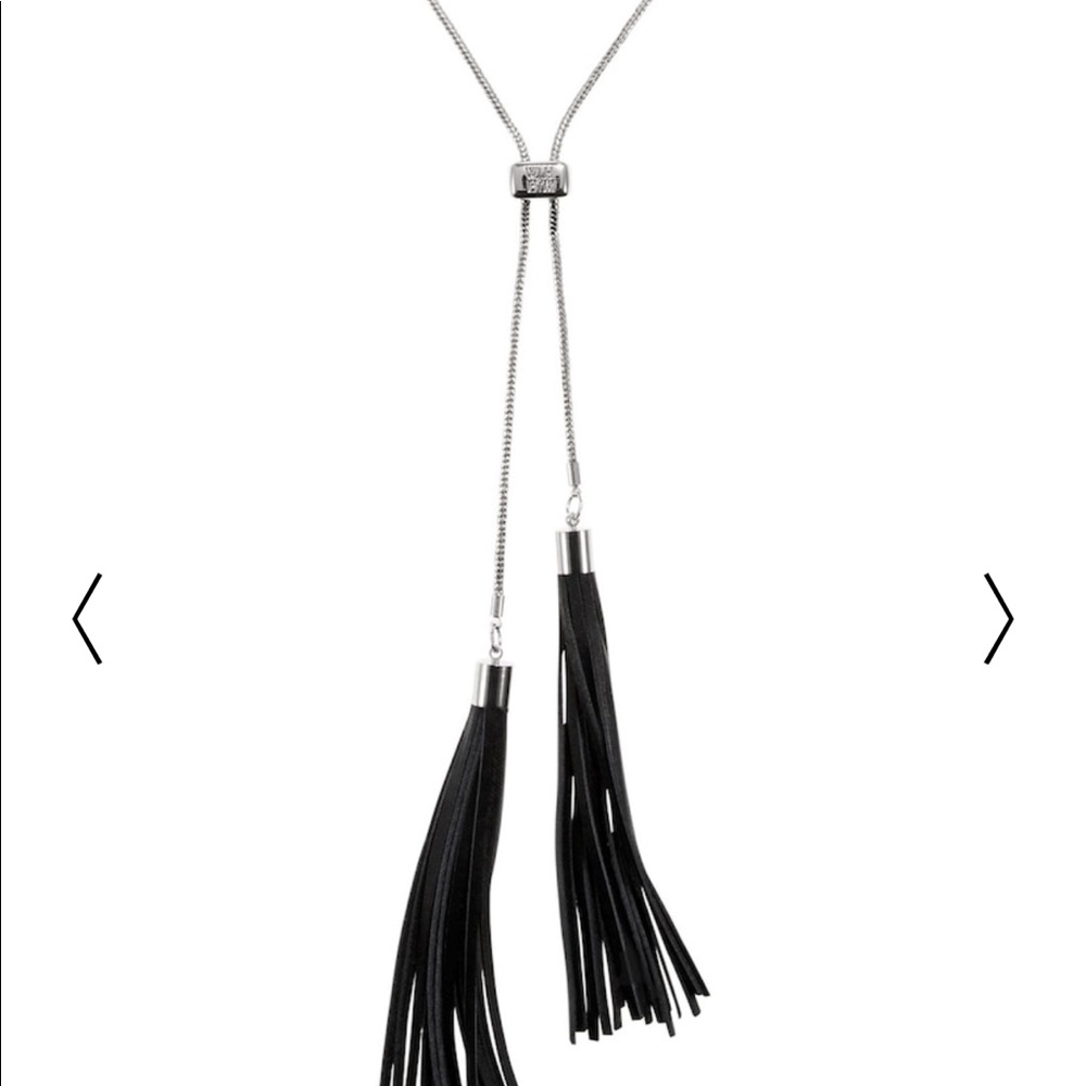 WHBM Double Tassel Silver and Leather Necklace
